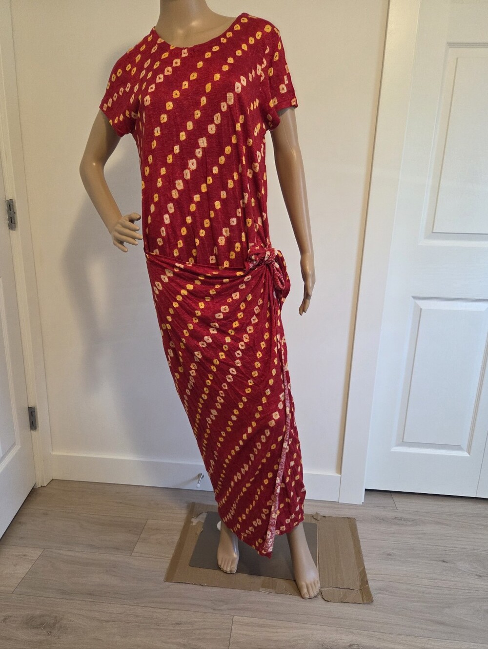 Ralph Lauren Polo Red/Yellow Linen Wrap Maxi Dress